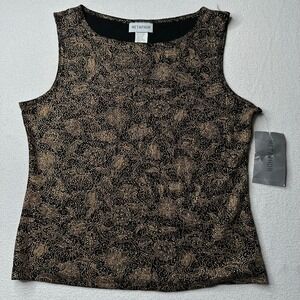 Metaphor Women's Black Gold Paisley Glitter Sparkle Tank‎ Top Blouse Size LG